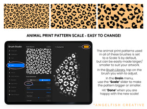 Animal Print Patterns Brush Set for Procreate | 36 animal hide, leopard, skin, stripe, scale & fur brushes, pattern scale