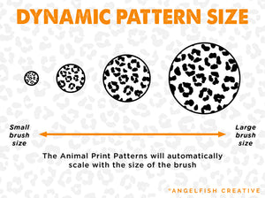 Animal Print Procreate Brush Set, leopard spots, stripes & scales patterns, dynamic pattern size