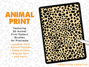 Animal Print Procreate Brush Set, leopard spots, stripes & scales patterns,50 pattern brushes