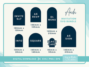 Arch Invitation SVG Bundle - Cricut Cutting Files, sizes