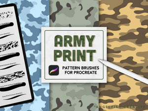 Army Print Pattern Brushes for Procreate, military camouflage brush set, title
