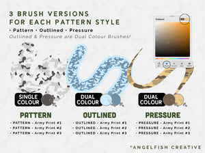 Army Print Pattern Brushes for Procreate, military camouflage brush set, brush versions