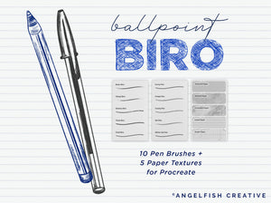 Ballpoint Biro Procreate Brush Set, pen and paper brushes, brush styles