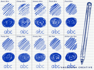 Ballpoint Biro Procreate Brush Set, pen and paper brushes, pen brush styles examples