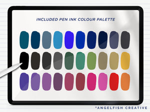 Ballpoint Biro Procreate Brush Set, pen and paper brushes, pen ink colour palette
