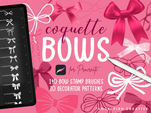 Coquette Bow Procreate Brush Set | 140 Stamp Brushes + 10 Bow Decorator Pattern Brushes, title