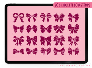 Coquette Bow Procreate Brush Set | 140 Stamp Brushes + 10 Bow Decorator Pattern Brushes, silhouette bow stamps