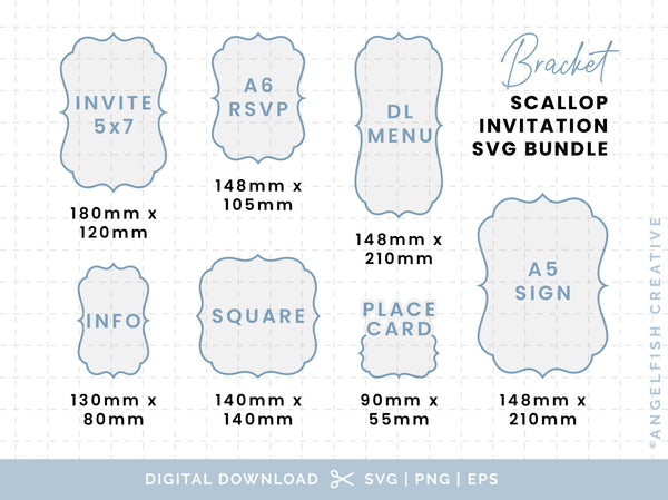 Bracket Scallop Invitation Stationery Bundle - SVG, PNG, EPS Cutting Files/Clipart, sizes