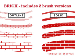 Brick Brush for Procreate | Seamless House Brickwork Subway Tile Pattern Brush, outline and solid brush versions