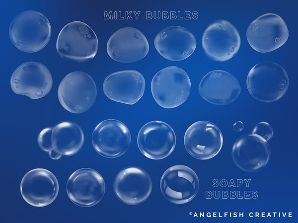 Bubble Stamps Procreate Brush Set | 100 Digital Bubbles Shapes Stamp Brushes, milky and soapy bubble shapes