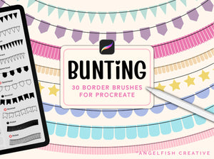 Bunting Border Procreate Brush Set, flag banner brushes, title