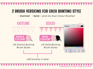 Bunting Border Procreate Brush Set, flag banner brushes, brush versions