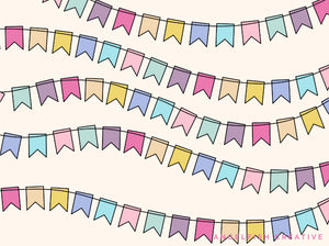 Bunting Border Procreate Brush Set, flag banner brushes, colourful banners