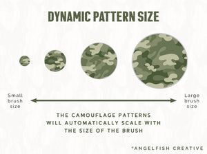 Camouflage Pattern Brushes for Procreate, military army print brush set, dynamic pattern size