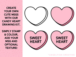 Candy Heart Drawing Kit Brush Set for Procreate | Valentine's Day Conversation Heart Creator, create