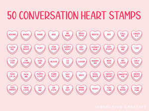 Candy Heart Stamp Brushes for Procreate | 130 Stamps, Conversation Heart, Anti-Valentine, Alphabet, conversation heart stamps