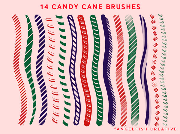 Candy Cane Procreate Brush Set | Stripe Monoline Calligraphy Pattern Brushes, candy cane brushes