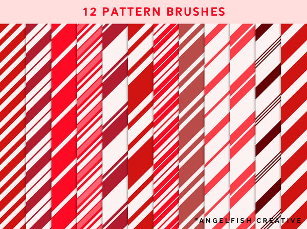 Candy Cane Procreate Brush Set | Stripe Monoline Calligraphy Pattern Brushes, pattern brushes