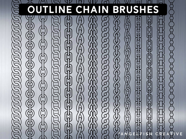 Chains Procreate Brush Set | 80 Metal Link Brushes, outline chain brushes