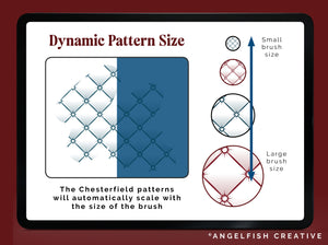 Chesterfield Brush Set for Procreate | 5 Luxury Pillow Buttoned Cushioned Quilted Fabric Seamless Pattern Brushes, dynamic pattern size