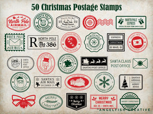 Christmas Postage Stamps - Stamp Brushes for Procreate | Postcard Letter to Santa, North Pole Stationery | Brush Set, designs page 1