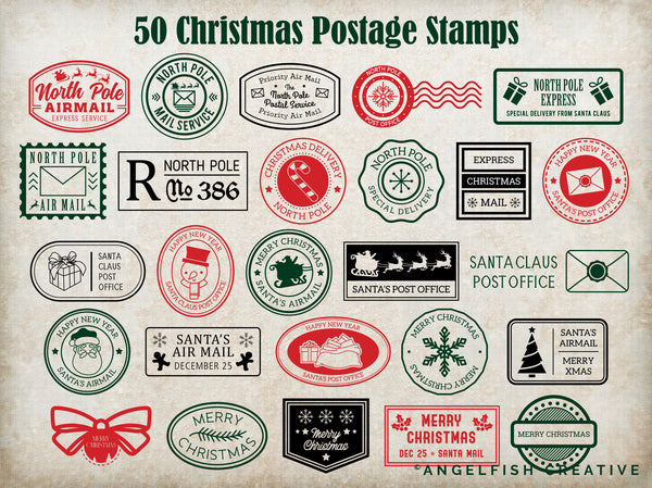 Christmas Postage Stamps - Stamp Brushes for Procreate | Postcard Letter to Santa, North Pole Stationery | Brush Set, designs page 1