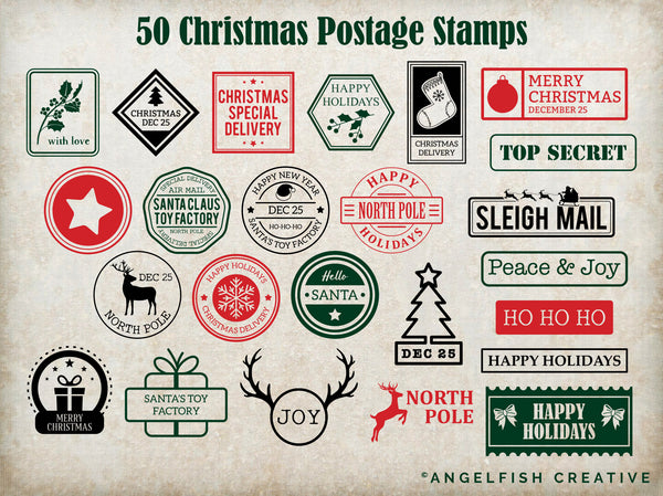 Christmas Postage Stamps - Stamp Brushes for Procreate | Postcard Letter to Santa, North Pole Stationery | Brush Set, designs page 2