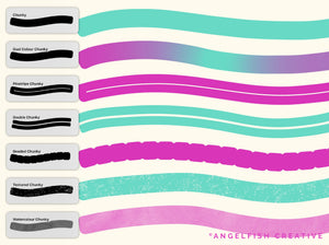 Chunky Procreate Brush Set: 7 rounded monoline brushes, brush styles