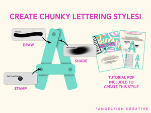 Chunky Procreate Brush Set: 7 rounded monoline brushes, create chunky lettering