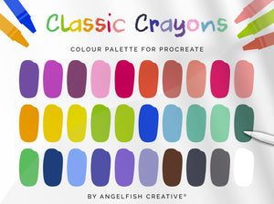 Classic Crayons Procreate Colour Palette | Colour Swatches, 30 Digital Colours