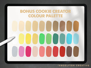 Cookie Creator Brush Set for Procreate: Gingerbread Honey Biscuit Icing Stamps, bonus colour palette