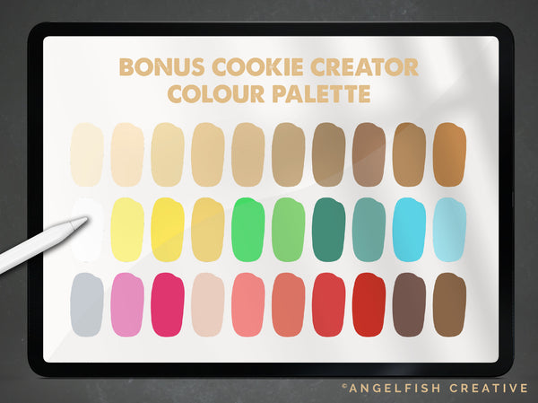 Cookie Creator Brush Set for Procreate: Gingerbread Honey Biscuit Icing Stamps, bonus colour palette