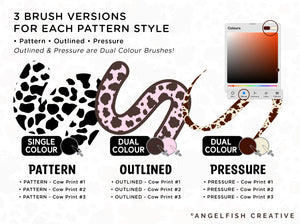Cow Print Pattern Brushes for Procreate, brush versions