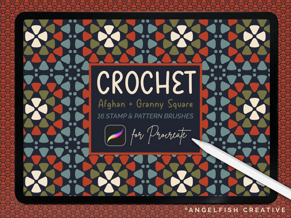 Crochet Brush Set for Procreate | 16 Granny Square, Afghan Crochet Stamp & Pattern Brushes, title