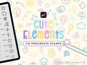 Cute Elements Procreate Brush Set | 110 Kawaii Stamp Brushes, title