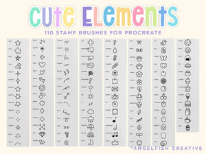 Cute Elements Procreate Brush Set | 110 Kawaii Stamp Brushes, brush screenshot
