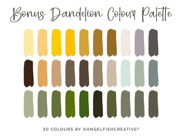 Dandelion Brush Set for Procreate | Floral Seed Stamp Scatter Pattern Brushes, bonus colour palette