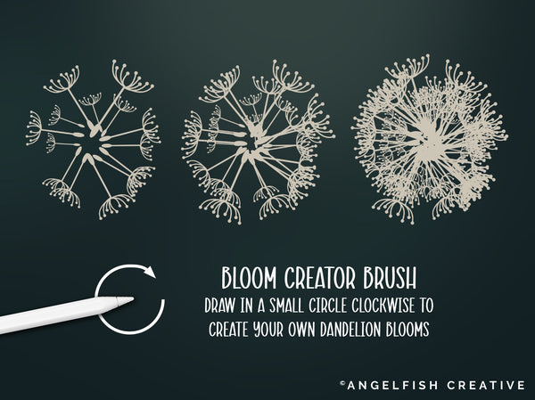 Dandelion Brush Set for Procreate | Floral Seed Stamp Scatter Pattern Brushes, bloom creator