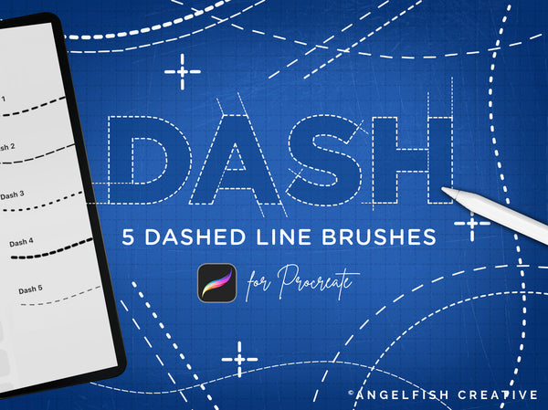 Dash Brush for Procreate: 5 dashed line brushes, title