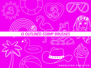 Dollie 65 Doll Stamp and Pattern Brushes for Procreate, outline stamps