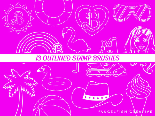 Dollie 65 Doll Stamp and Pattern Brushes for Procreate, outline stamps