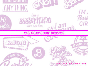 Dollie 65 Doll Stamp and Pattern Brushes for Procreate, slogans