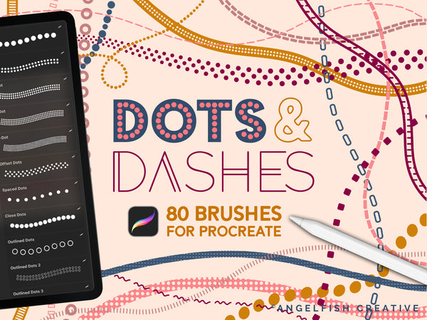 Dots & Dashes Procreate Brush Set | 80 Dotted Dash Border Line Brushes, title