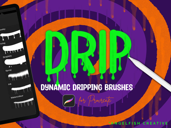 Drip Brush Set for Procreate | dynamic dripping lettering brushes, title artwork