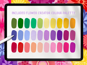 Flower Creator Brush Set for Procreate: botanical floral stamps, colour palette