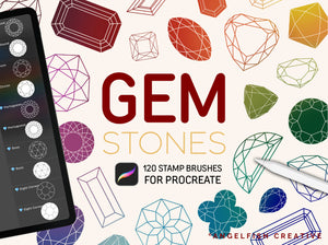 Gemstones, 120 Stamp Brushes for Procreate | crystal jewelry diamond cut gems, title