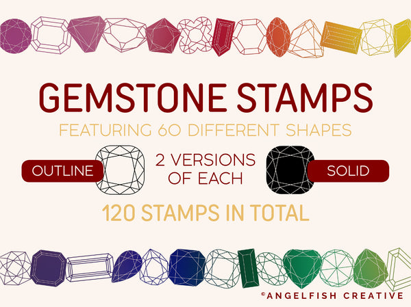 Gemstones, 120 Stamp Brushes for Procreate | crystal jewelry diamond cut gems, stamps