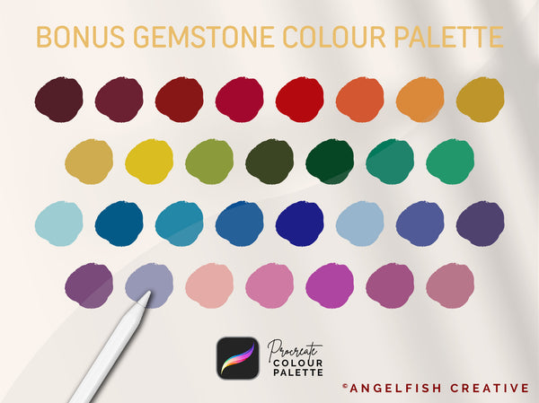 Gemstones, 120 Stamp Brushes for Procreate | crystal jewelry diamond cut gems, bonus colour palette