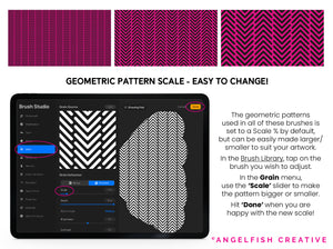 Geometric Patterns Procreate Brush Set | 100 Seamless Print Design Brushes, pattern scale easy to change instructions