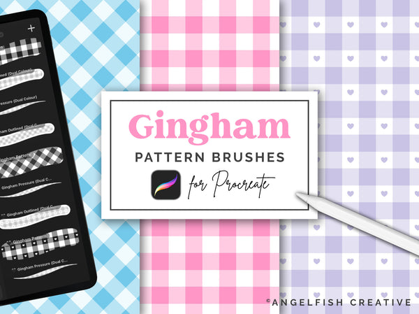 Gingham Pattern Brushes for Procreate: buffalo check seamless patterns, title
